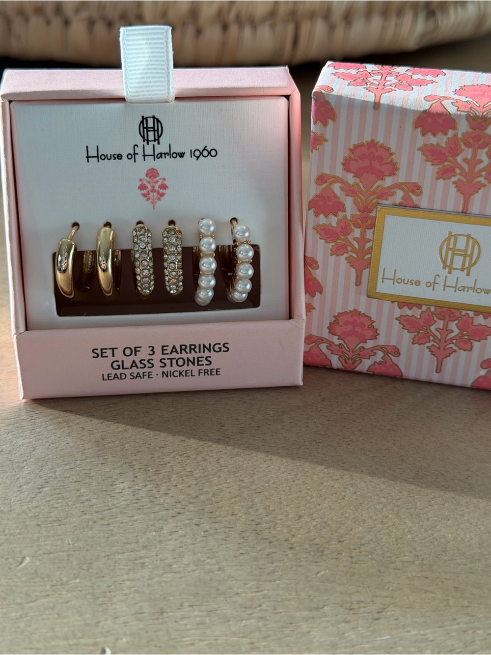 House of Harlow 1960 Gold, Pearl & Crystal Earring Trio